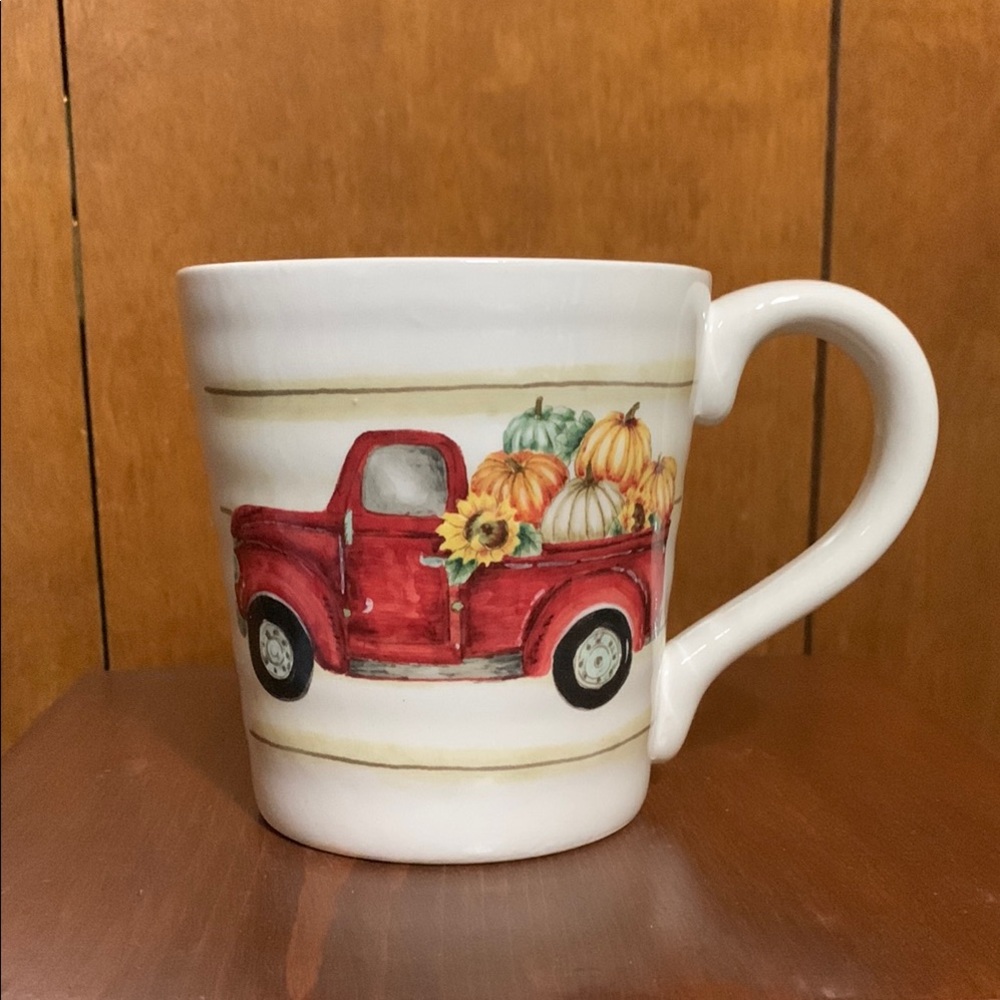 MAXCERA- Fall Themed Ceramic Mug with red truck and pumpkins. 🆕